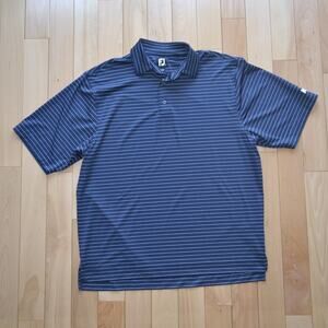 FootJoy Golf Polo Size L Short Sleeve Navy Blue White Stripes